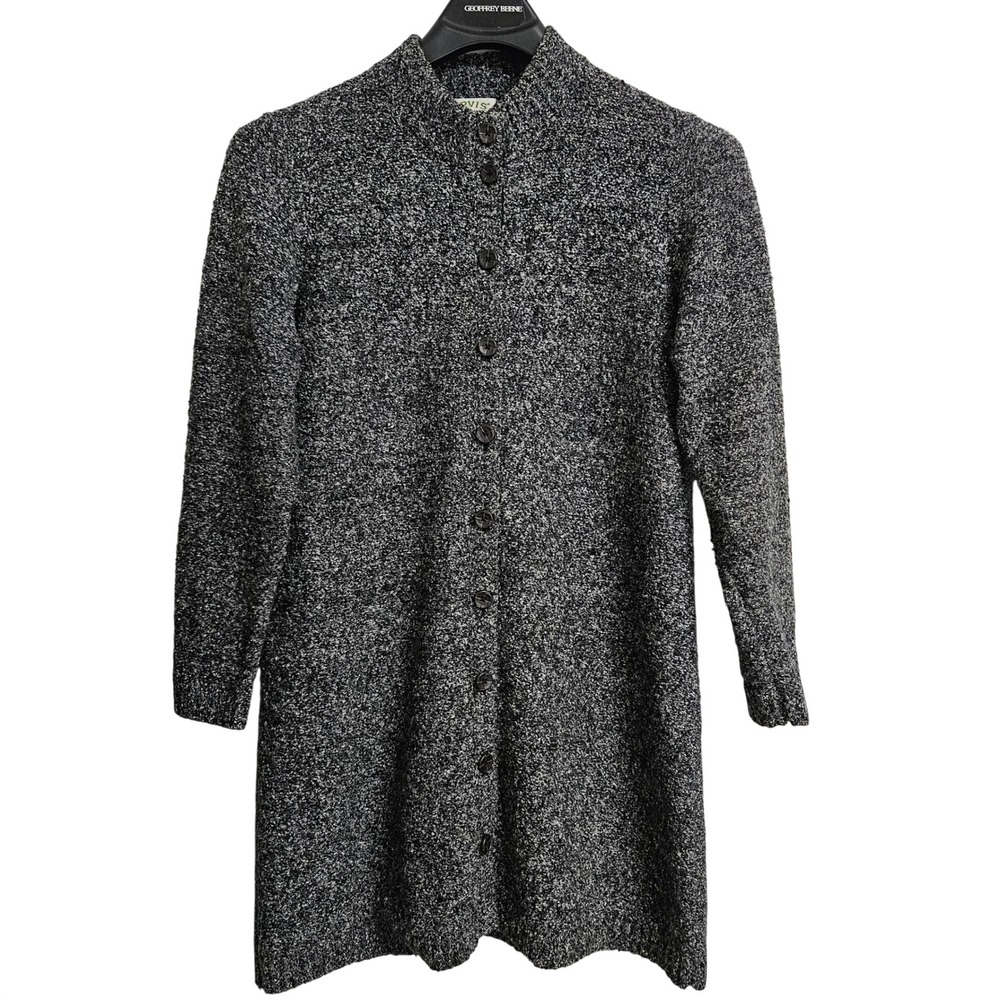 Orvis Cardigan Sweater Women Medium Gray Marled Knit Button Front Longline Mock